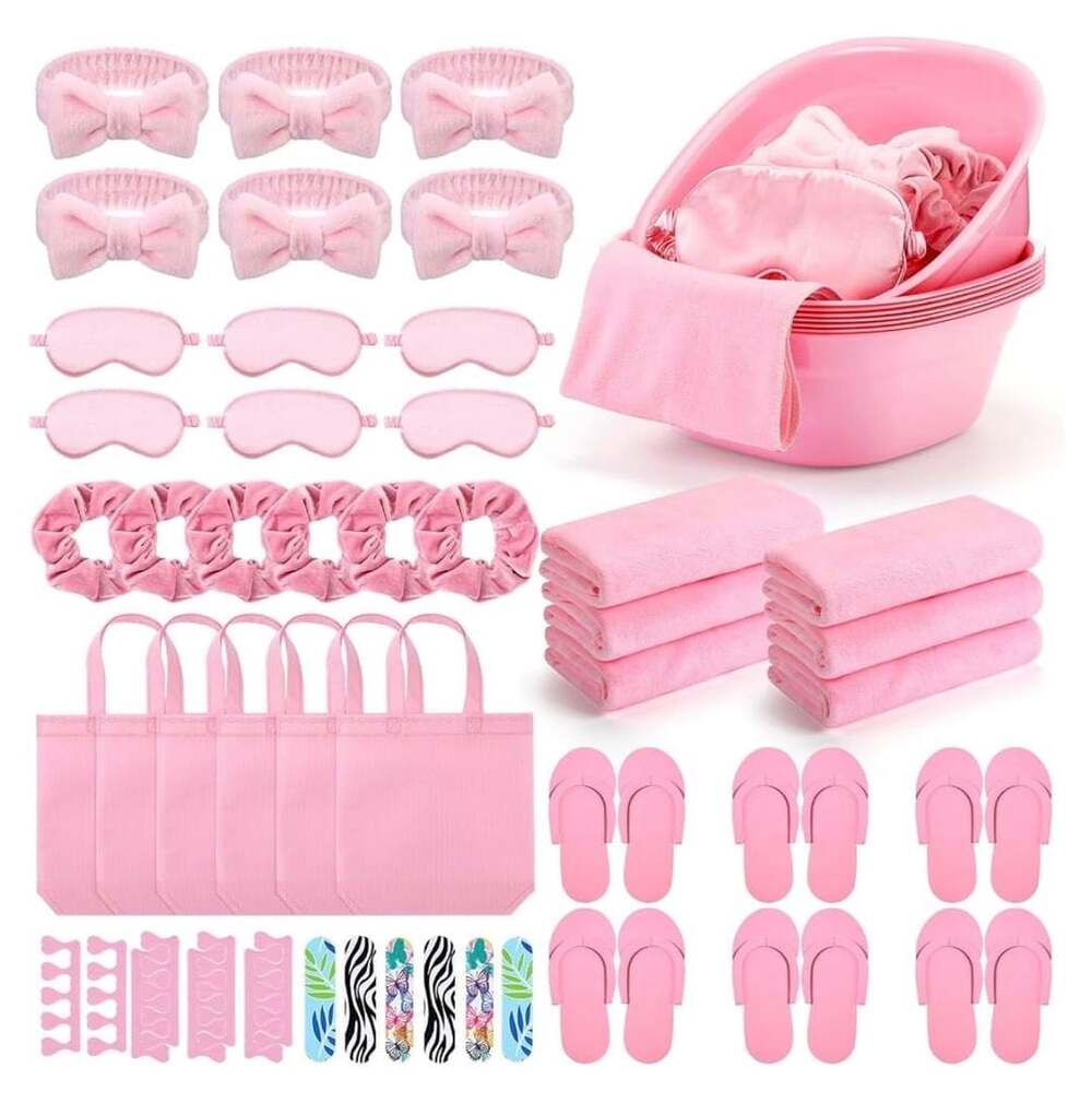 Jeyiour Foot Spa Set Pink Foot Tub Washbasin Towels Accessories